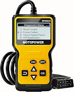 The MOTOPOWER MP69033, a classic handheld OBD2 scanner with an LCD screen.