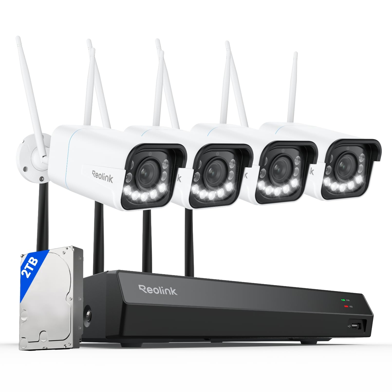 Reolink 4K Camara Vigilancia WiFi Exterior, Zoom Óptico 5X, Detección Inteligente, Cámara Exterior de Seguridad IP67, 4K 12CH Wi-Fi NVR para la Seguridad Doméstica, 2TB HDD, RLN12W + 4X RLC-811WA