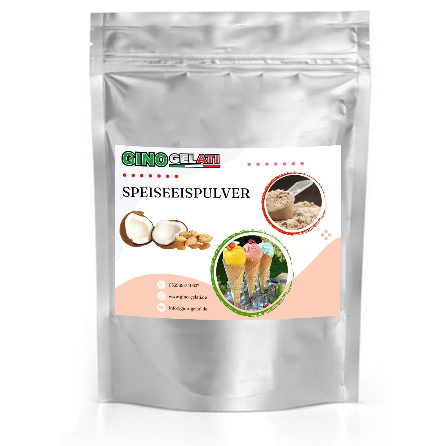 Kokosmilch Eis Speiseeis Pulver, schnelle und einfache Zubereitung, Natürliches Eispulver, für Gastronomie und private Küche, Made in Germany, Nussiges Eis selbst machen (10 Kg, Kokosmilch Mandel)