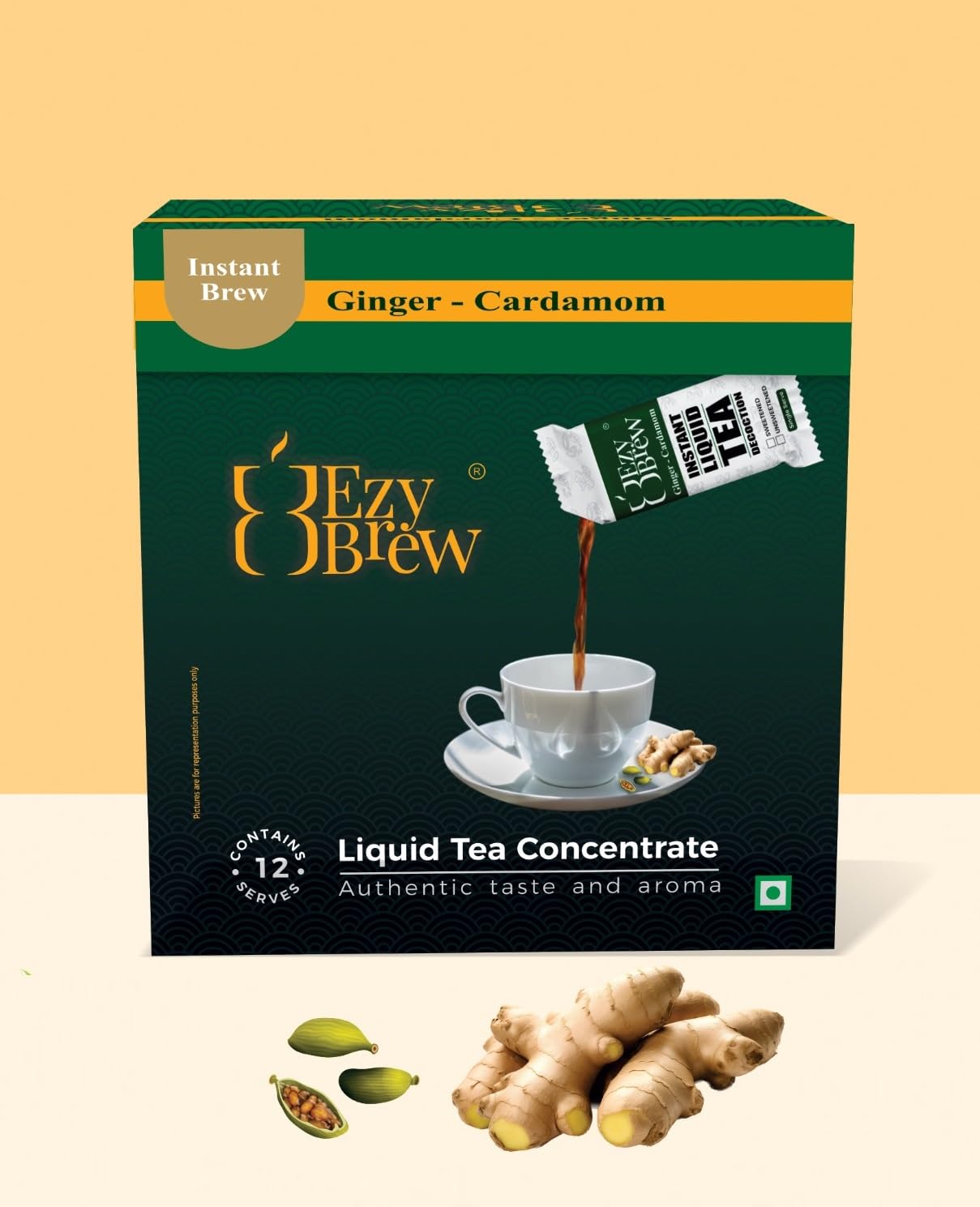 Instant Liquid Tea Concentrate I Ginger Cardamom I Ready to brew I 90 Sec I Assam Premium Chai I Pack of 12 sachets