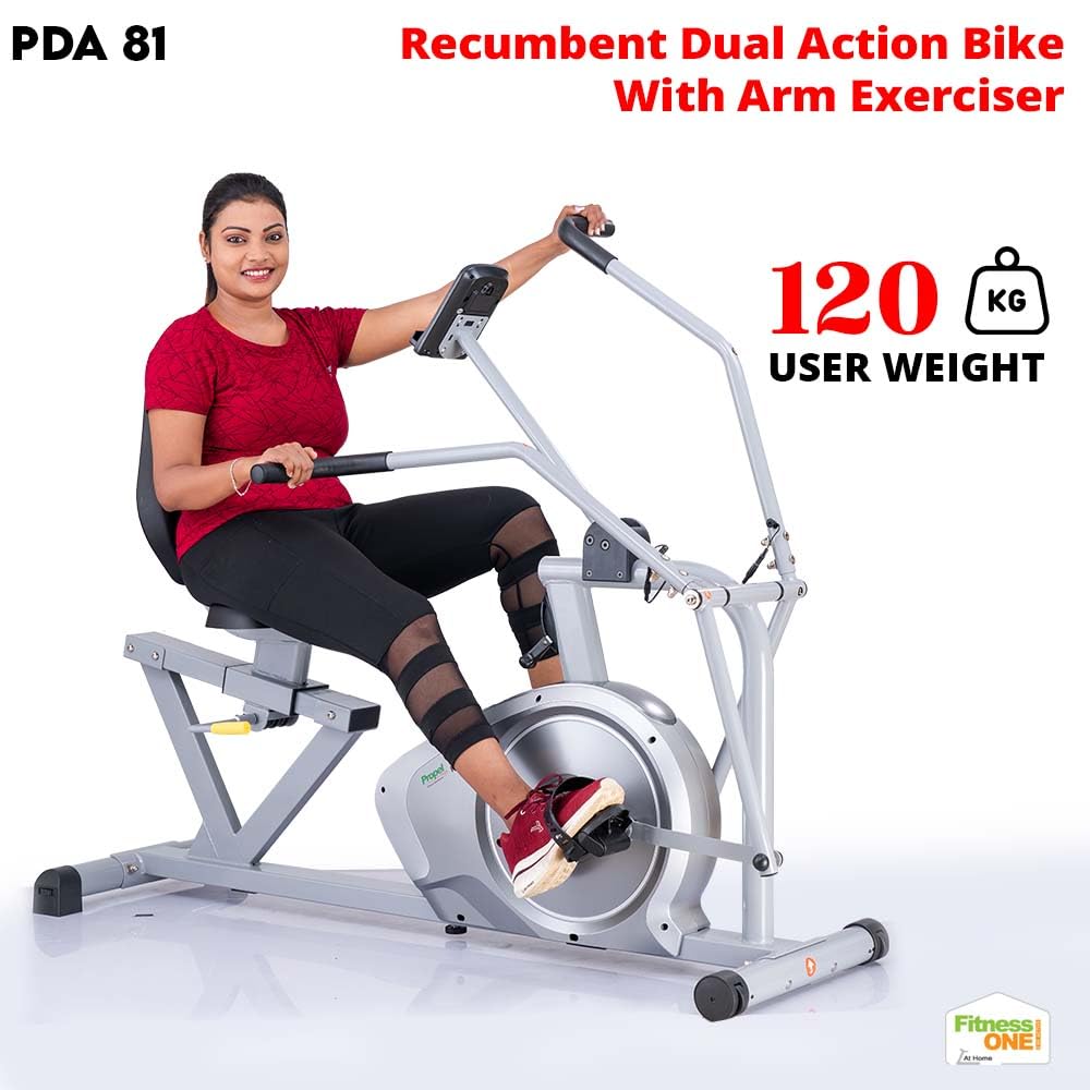 Propel FitnessOne PDA 81 Smart Recumbent Exercise Bike/Cycle for Home  Full Body workout with Arm Exerciser 120 kg User Weight 8-Level  Resistance