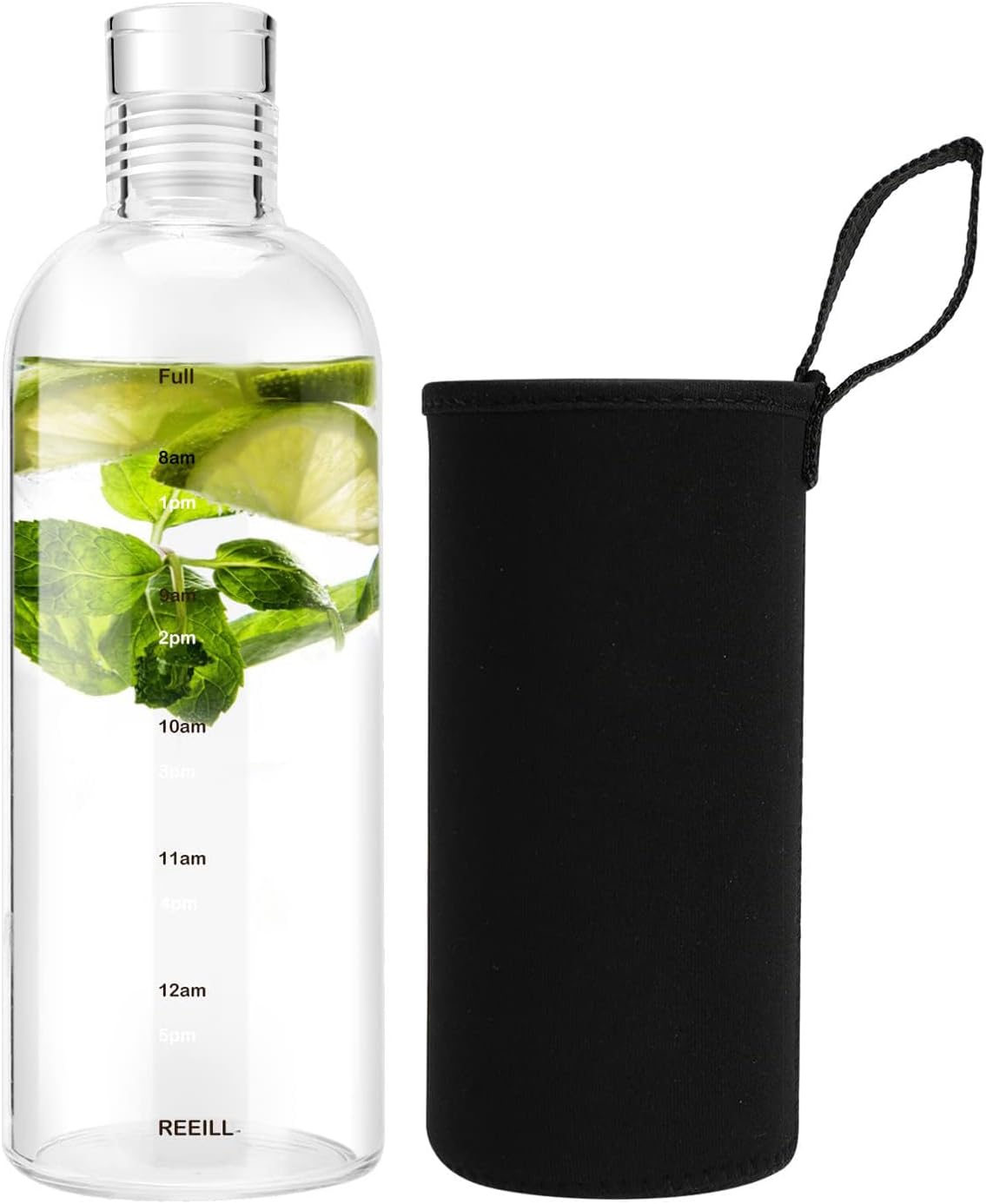 Clear Glass Water Bottles With Time Marker Non-slip Sleeve And Lids, Reusable Glass Drinking Bottles, Drink Water Bottle 26 Oz，Suitable For Drinks, Juices, Sodas, Coke, As Gifts Etc.(750ml)