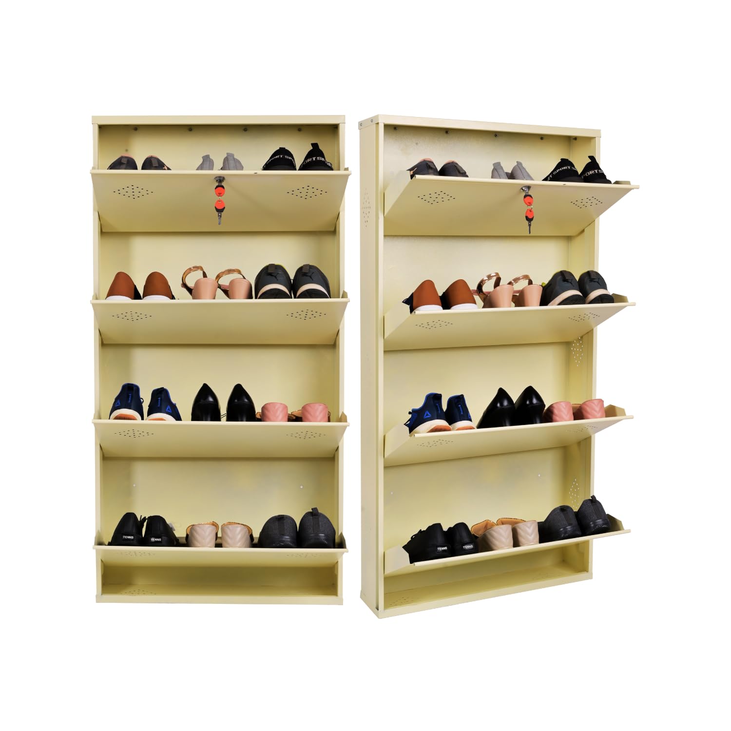 AAVATAR 4 Door Ivory 26 Inch Wall Mounted Modern Shoerack Metal Shoe Rack | Pre-Assembled Shoe Shelves | Pack of 1 (52 x 26 x 6 Inch, Ivory)