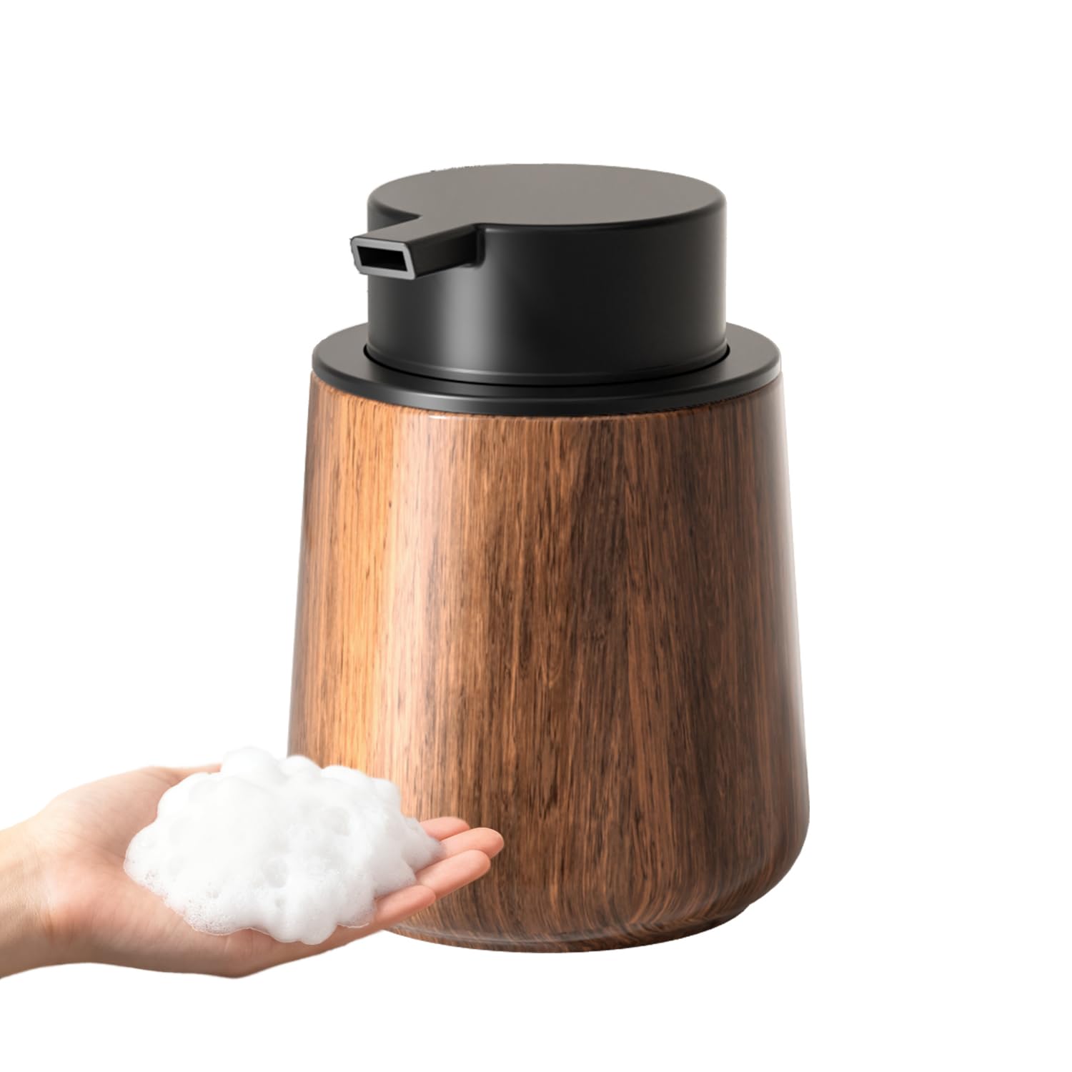 dispensador de jabón, dispensador de jabón de Espuma para baño y Cocina, dispensador Moderno Recargable Color Nogal para Fregadero