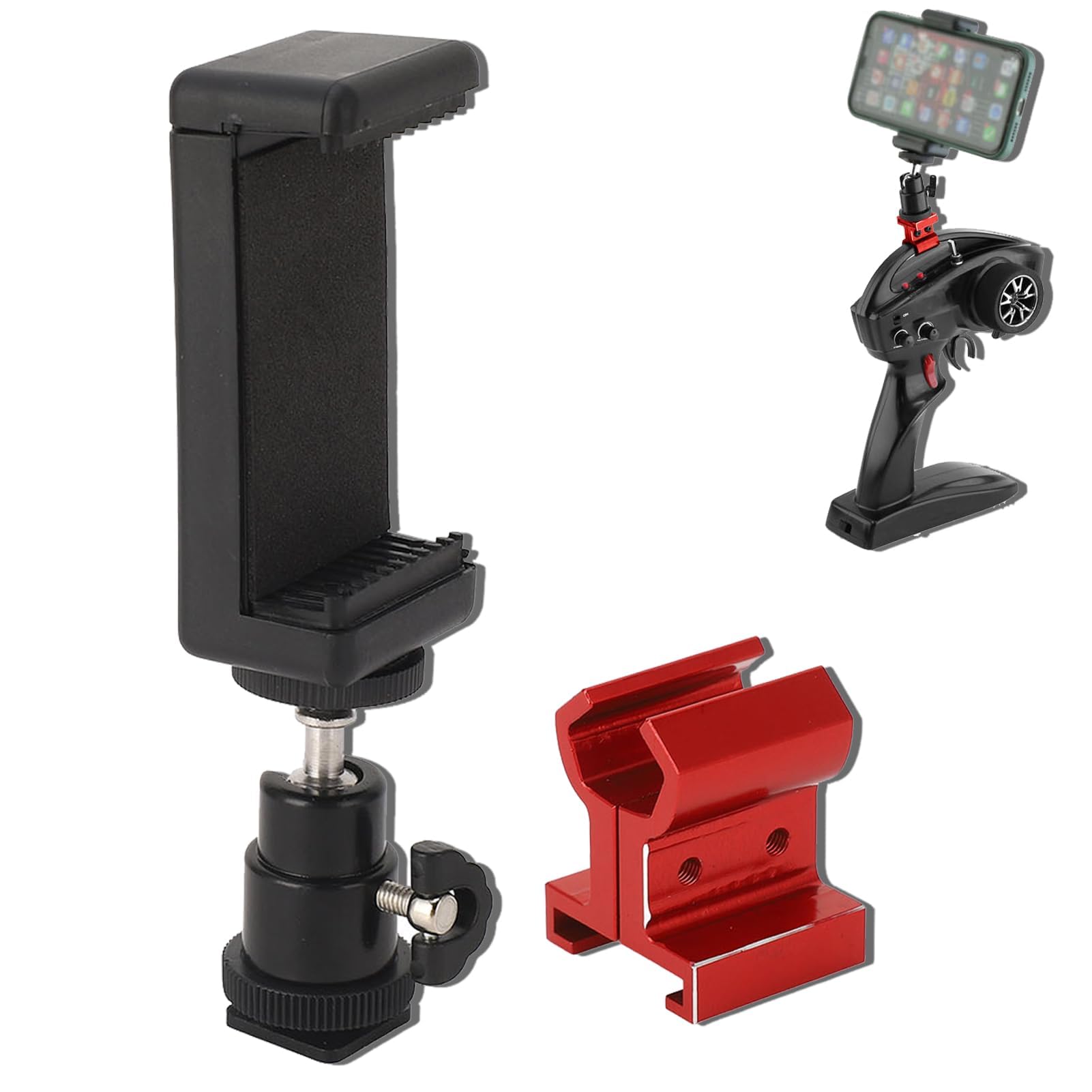 lvifloae Phone Mount for Traxxas TX TQi Adjustable Stable Transmitter Metal Phone Holder Base Bracket for Phones Over 5.5 Inch (Red)
