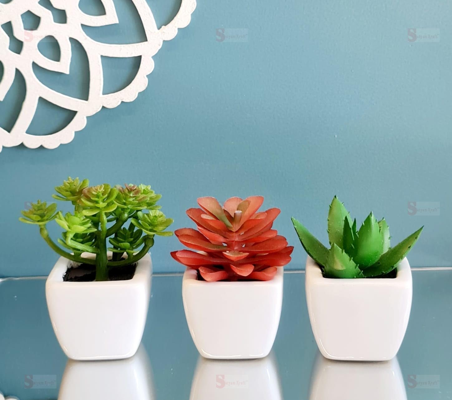 SATYAM KRAFT 3 Pcs Succulent Small Mini Indoor Flower with Aesthetic Ceramic Pot, Faux Flower Indoor Flower with Pot Add Charm to Your Home Decor,Deepawali, Diwali Decor, Gifting (Pack of 3) (B08DRFDV13) Amazon Price History, Amazon Price Tracker