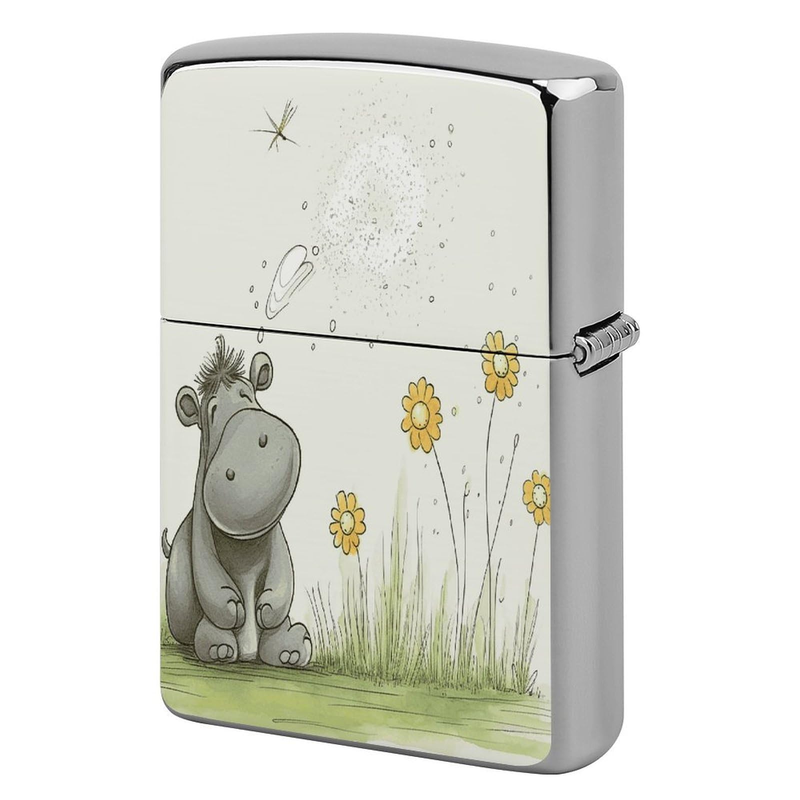 Btcowzrv Style Hippo And Dandelion Metal Lighter Case Sleeve Cover Holder