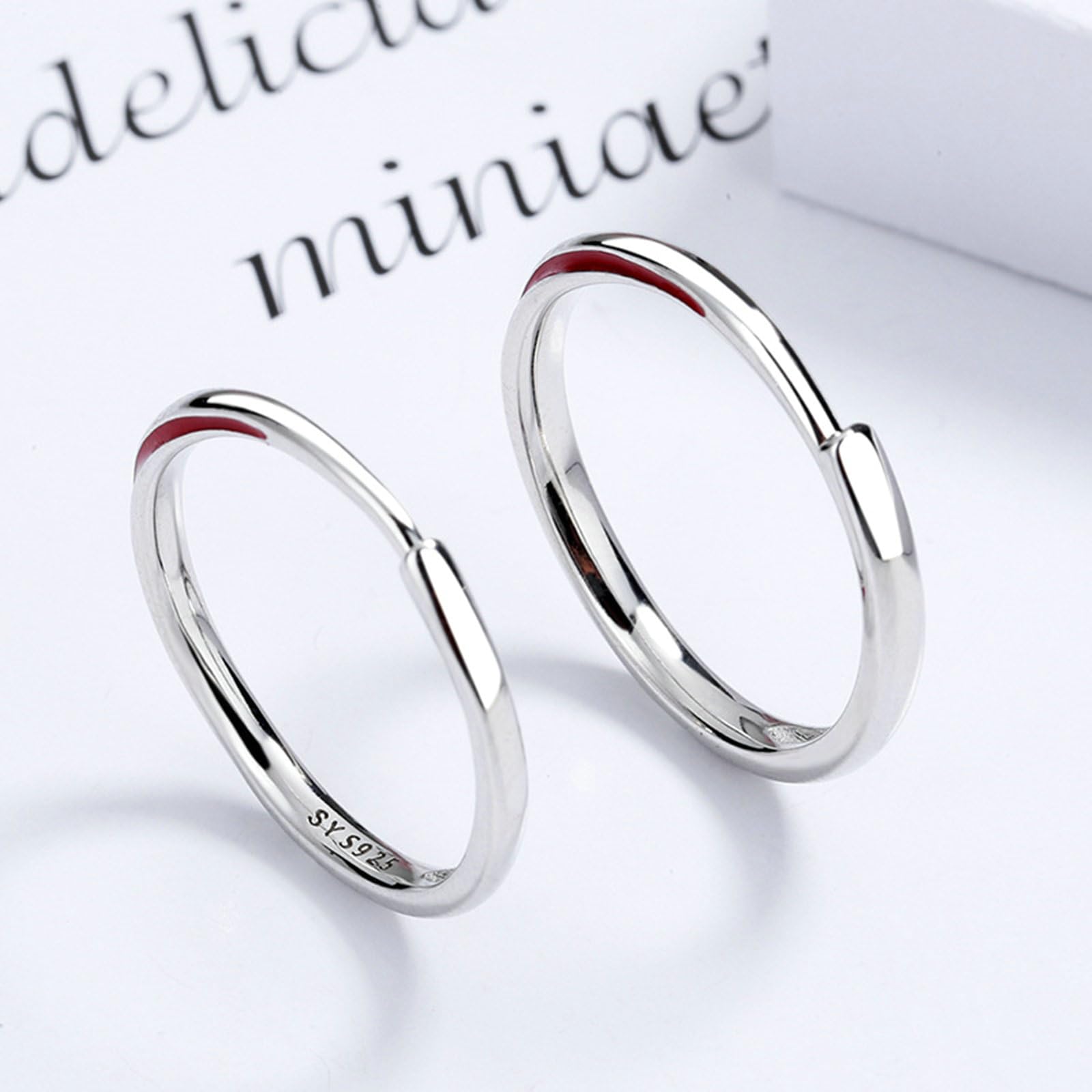BCughia Anello Coppia Filo Rosso, Anelli Coppia Argento 925 con Linea Rossa Anelli Fidanzamento Coppia Personalizzata Anelli Matrimonio Lui e Lei Regolabili
