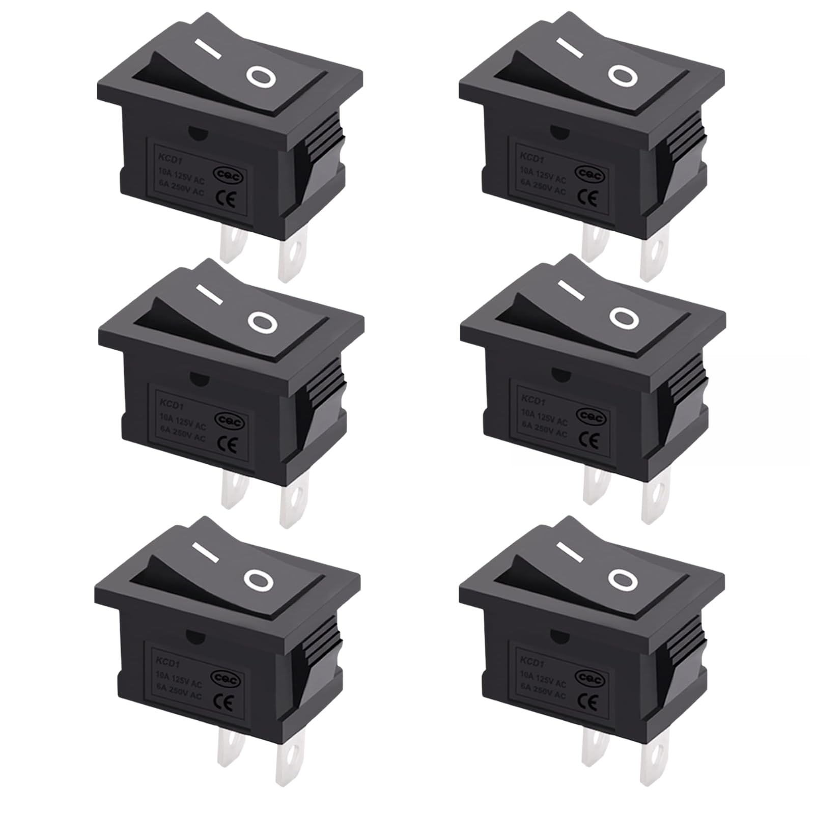6 Pieces Black Rocker switch 15mm x 10mm 6a 2pin mini on off spst kdc1 12v b22