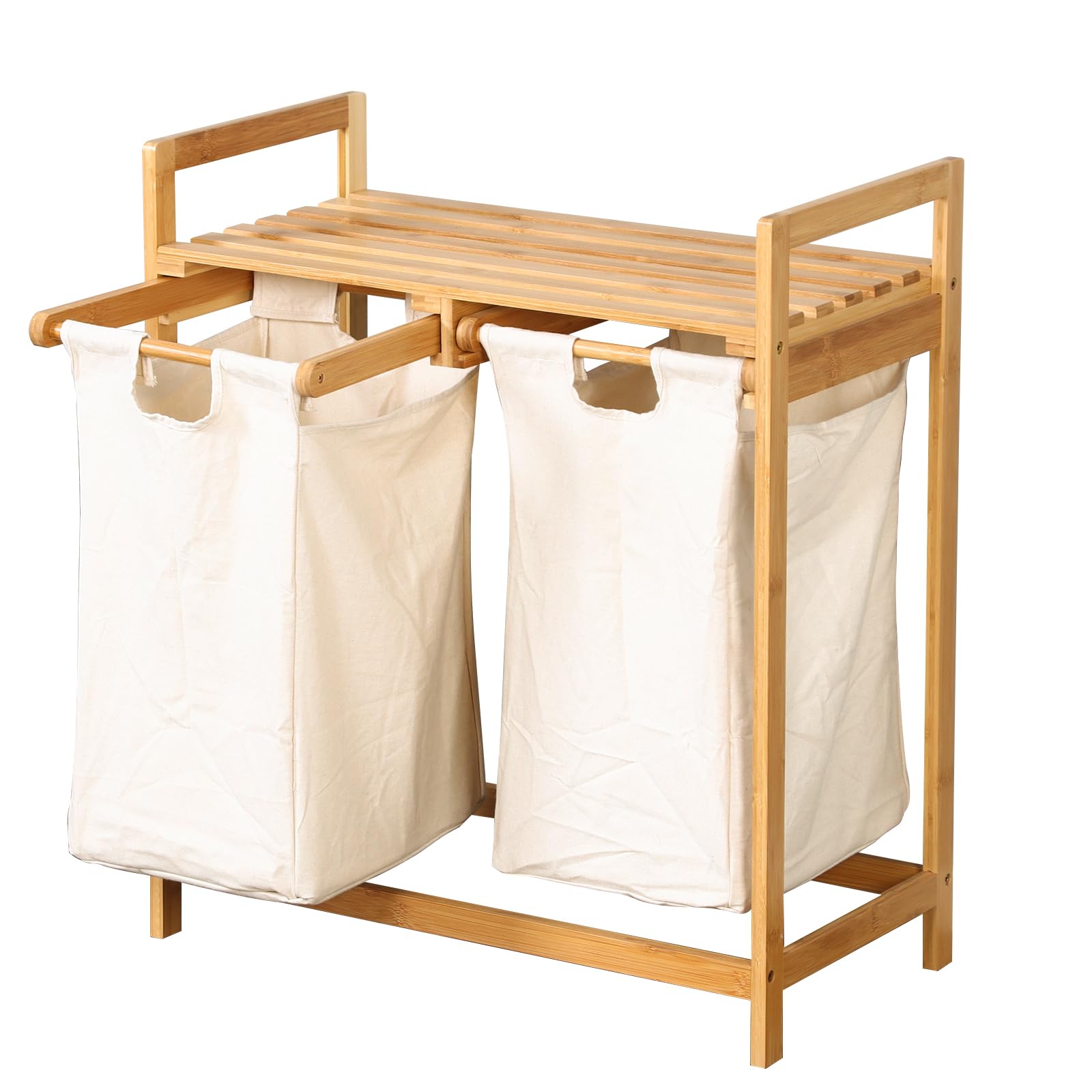 KARAT - Panier à Linge en Bambou - Bac à Linge Chambre Salle de Bain - Collecteur de Linge Sale - Trieur en Bois avec bac à Linge - Tri-Linge écologique - Dakota - 33P x 64L x 73H cm
