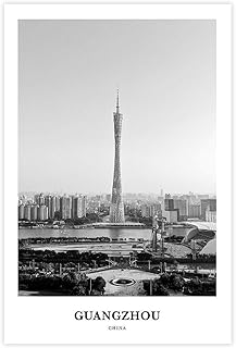 BGFgdDG Guangzhou Black And White Landscape China Poster Wall Art Decor Print Picture Paintings for Living Room Bedroom Decoration Style:Unframe 24x36inch