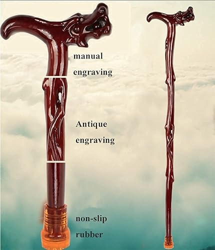 Miniatura 2 de Bastón de madera para caminar, bastones de madera para hombre, diseño de dragón tallado con mango cómodo, bastones de madera unisex