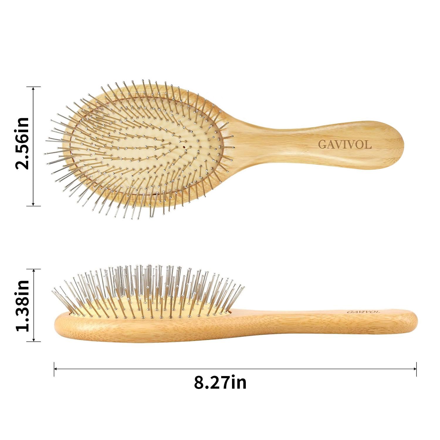 Cepillo de bambú con cerdas de metal, antiestático y desenredante para cabello grueso, fino, rizado y liso