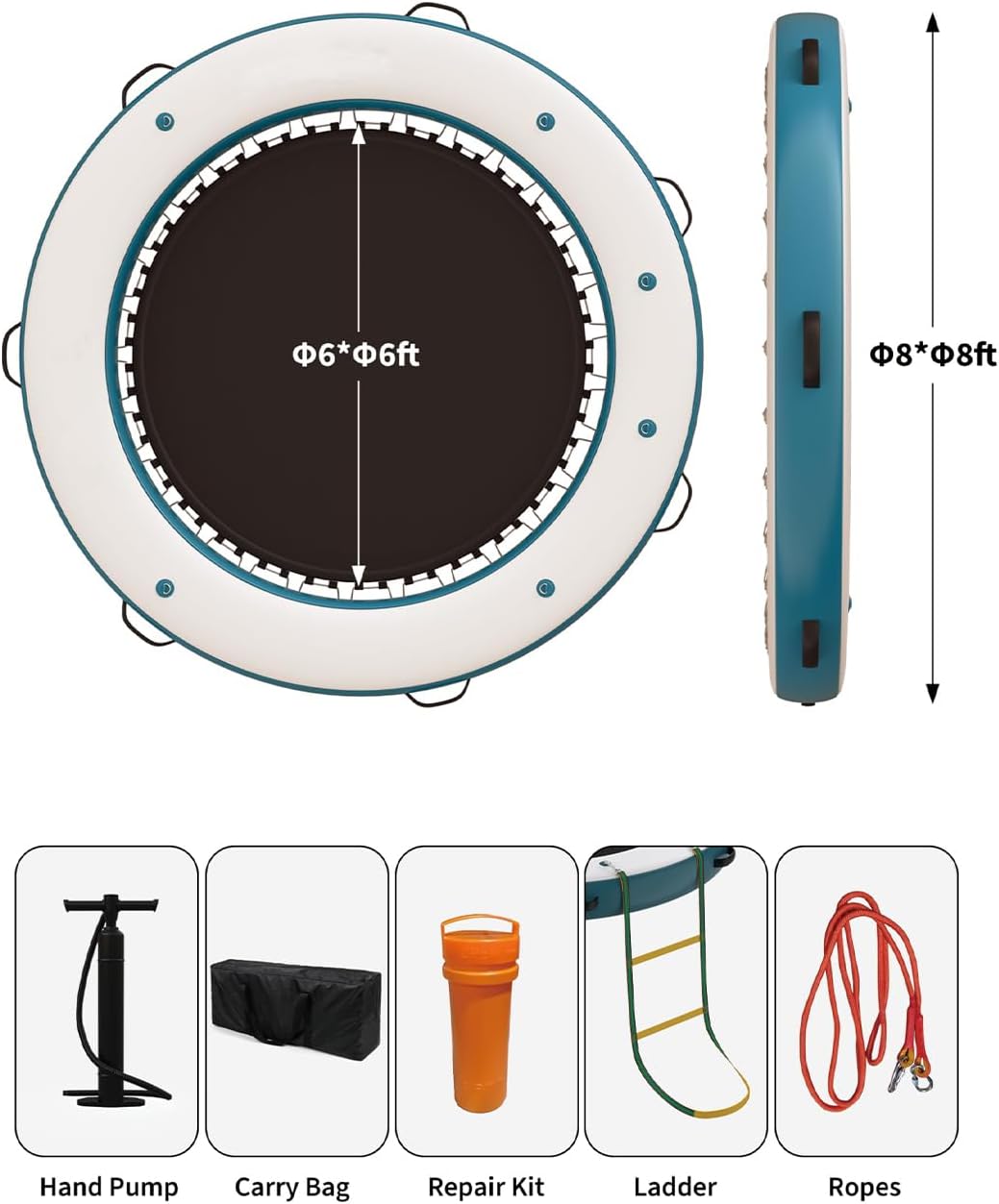 8FT Round Inflatable Floating Dock with 6FT Central Mesh Hammock – Heavy-Duty PVC Island Supports 4-7 Adults, Non-Slip Surface, Includes Ladder & Anchoring Kit – Perfect for Lake, Pool & Beach Gatheri