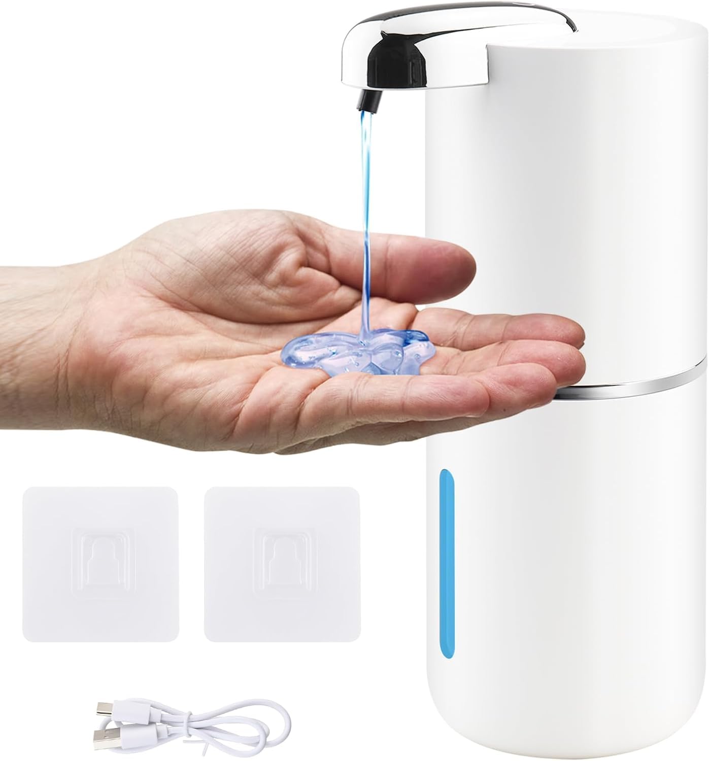 Dispensador de Jabón Automático, 380 ml Dispensador Jabon Baño Automatico de Pared USB Recargable Eléctrico 4 Niveles Ajustables para Cocina Hotel Oficina Blanc