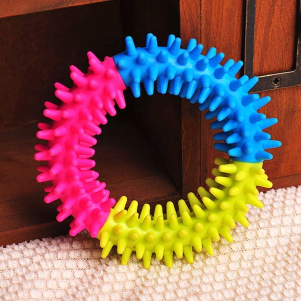 Dwang Best Dog Toys, Big Dog Toys, Best Indestructible, Multicolor Dog's Thorn Ring Chew Rubber Spiny Multicolor Circle Non-Toxic Dental Healthy Training Chew