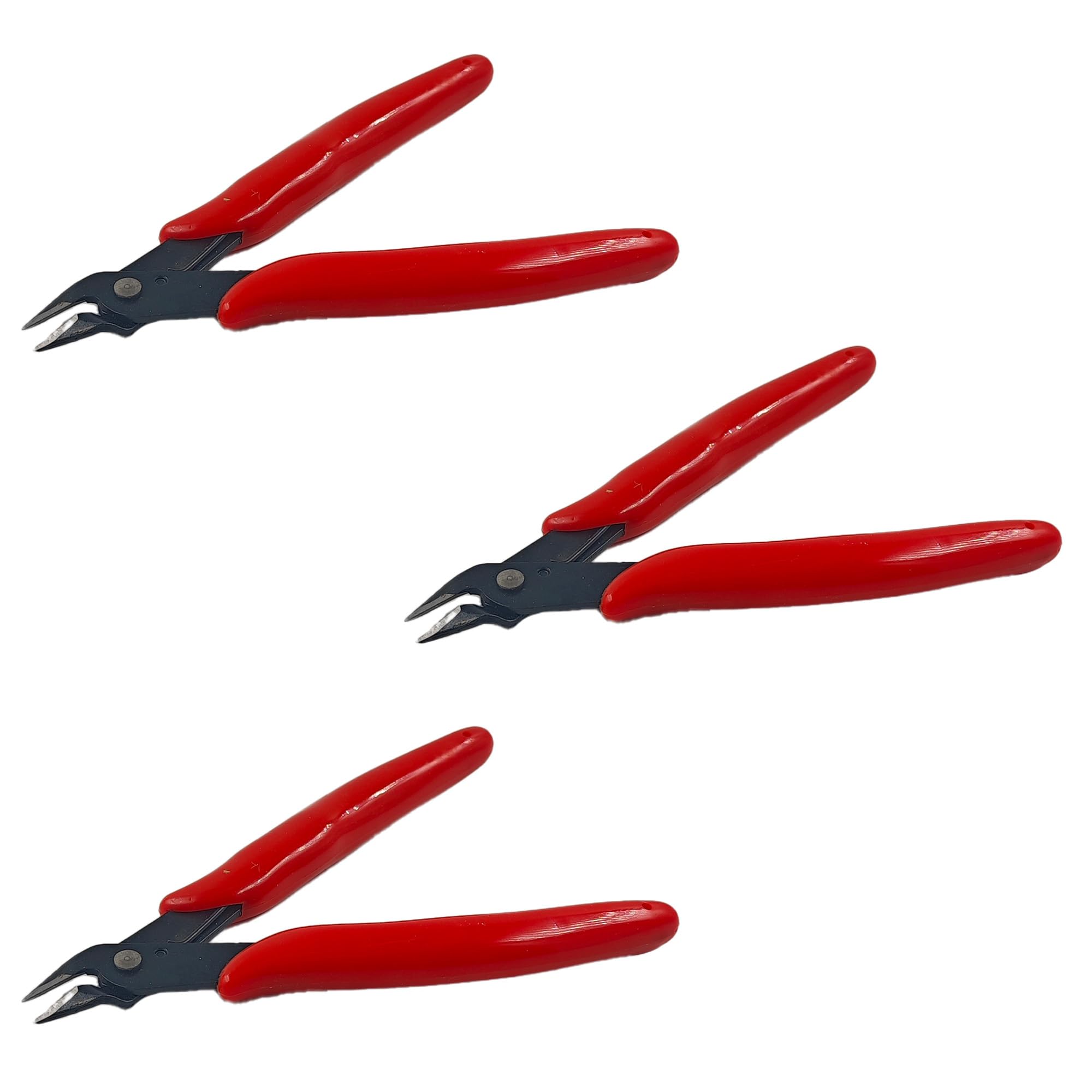 3PCS 5 Inch Micro Flush Cut Pliers, Wire Snips, Soft Copper Wire Snips, Small Side Cutters for Crafts, Models, Zip Ties Snips, Nippers (Red)