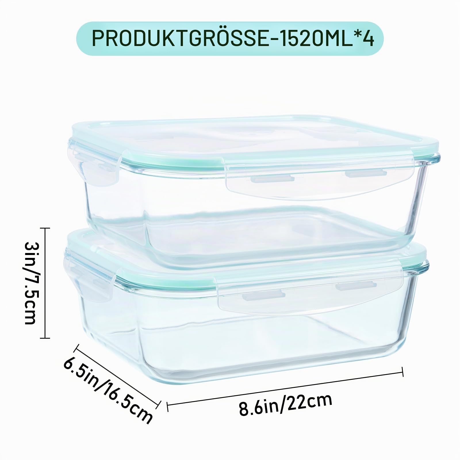 LXUDN Glasbehälter mit Deckel 4 x 1520ML - Glasdose mit Deckel BPA-Frei - Vorratsdosen Glas mit Deckel Mikrowelleengeschirr - Frischhaltedosen Glas mit Deckel Glasschüssel Set Aufbewahrungsbox Glas