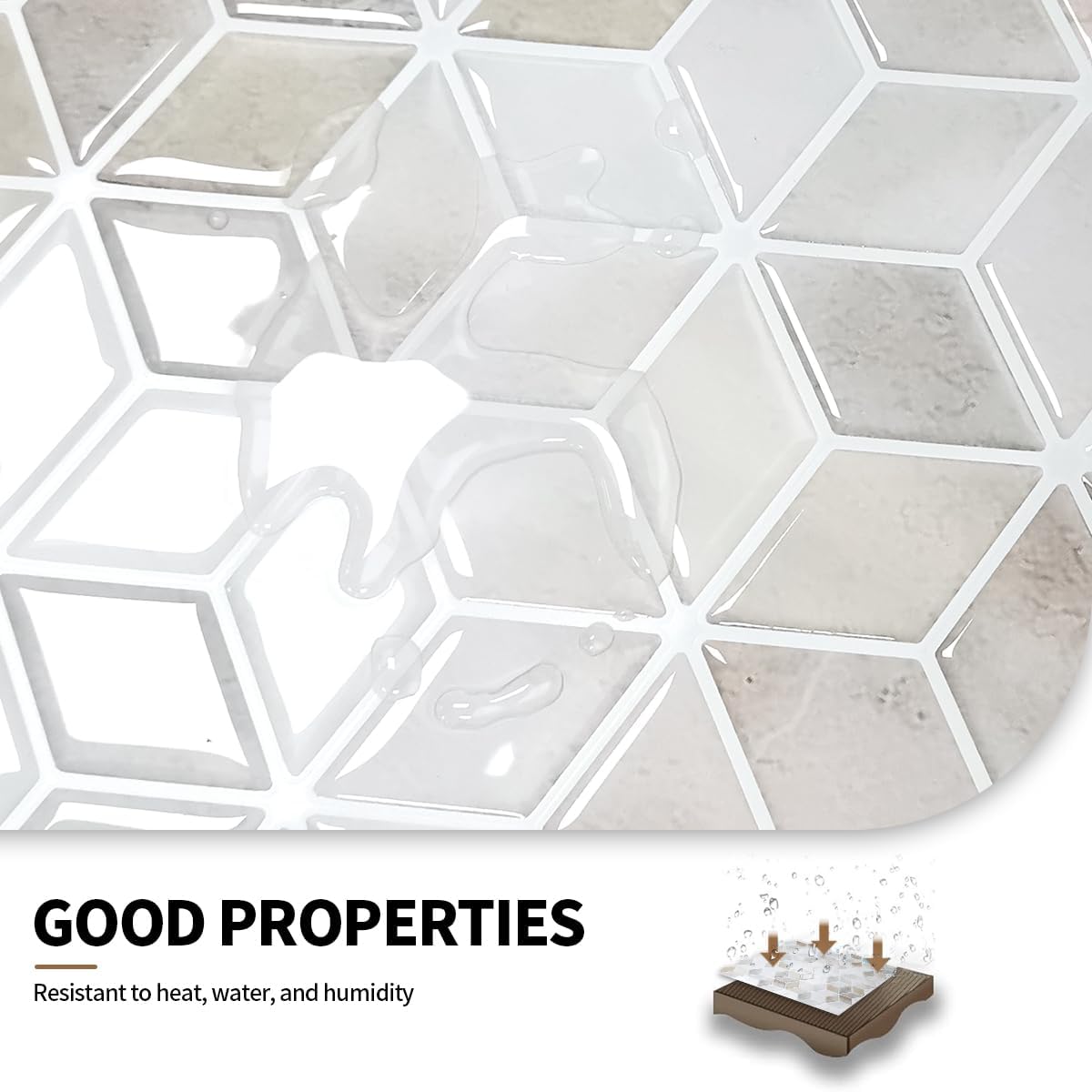 DAGOU10 Pcs Peel and Stick Backsplash 3D Wall Tiles,Self-Adhesive,Oil Proof,Waterproof, Removable Wall Panels for Kitchen & Bathroom,Modern Design, Easy Install (10.7ft，11.8 * 11.8 inch) (White)