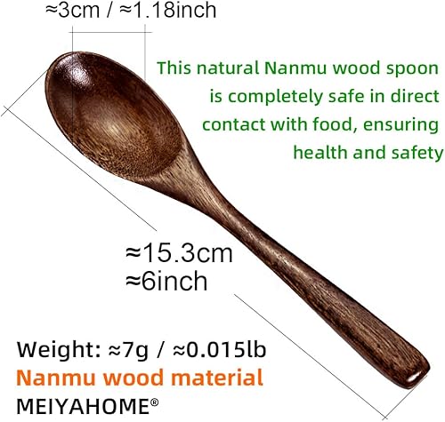 Miniatura 2 de 6 cucharas de madera natural de nanmu de 6 pulgadas y 5.9 in, cucharas de madera, cucharas de sopa, cucharas de servir, cucharadita de madera para