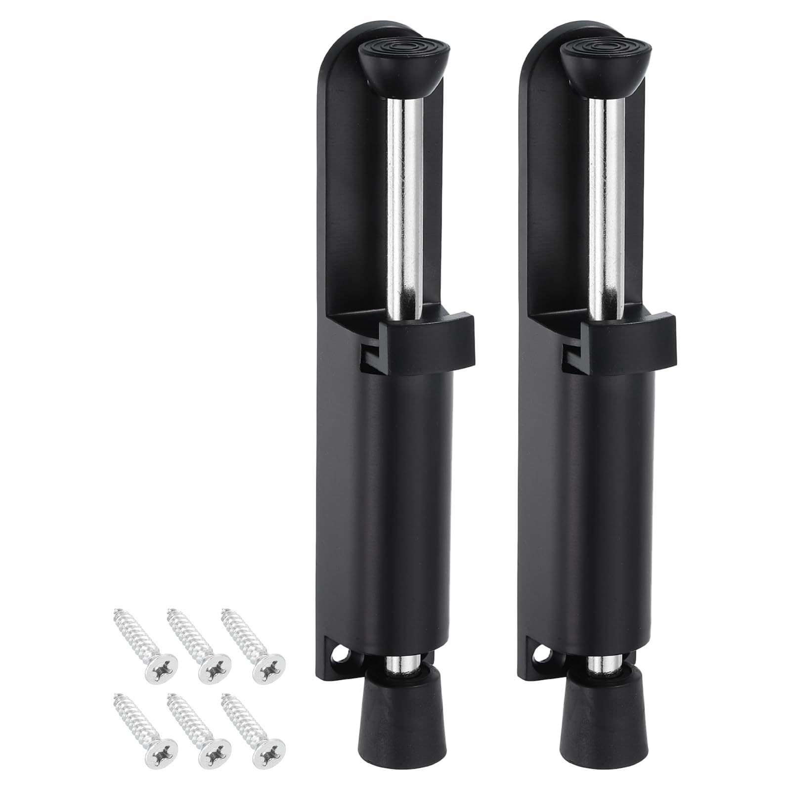 TA-VIGOR 2pcs 162mm/6.38" Spring Loaded Kickdown Door Stopper with Non-Slip Rubber Foot, Foot Pedal Door Stop Holder No-Bend Operation for Rooms, Front Doors, Patios, Garages, Offices (Black)