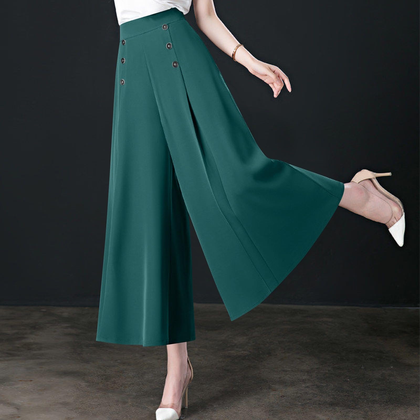 Schlaghose Damen High Waist Elegant Einfarbig Palazzo Hose Weites Bein Zweireiher Hosen Lang Sommer Marlene Pants Lounge Hosenrock Ausgestellte Freizeithose Sommerhose Haremshose Paperbaghose