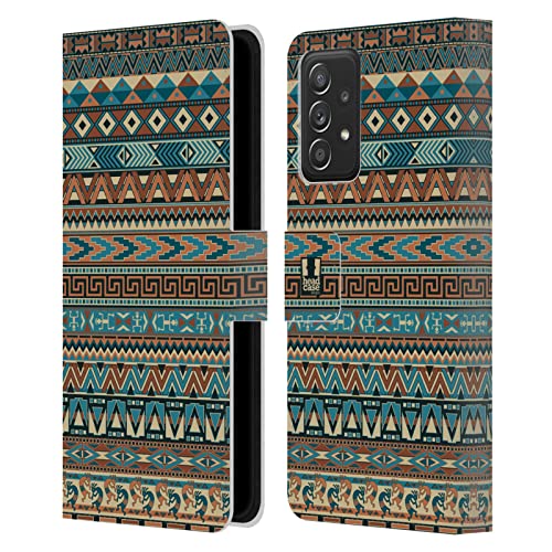 Étui Galaxy A52 en cuir avec porte-carte et motif bleu amérindien antichoc