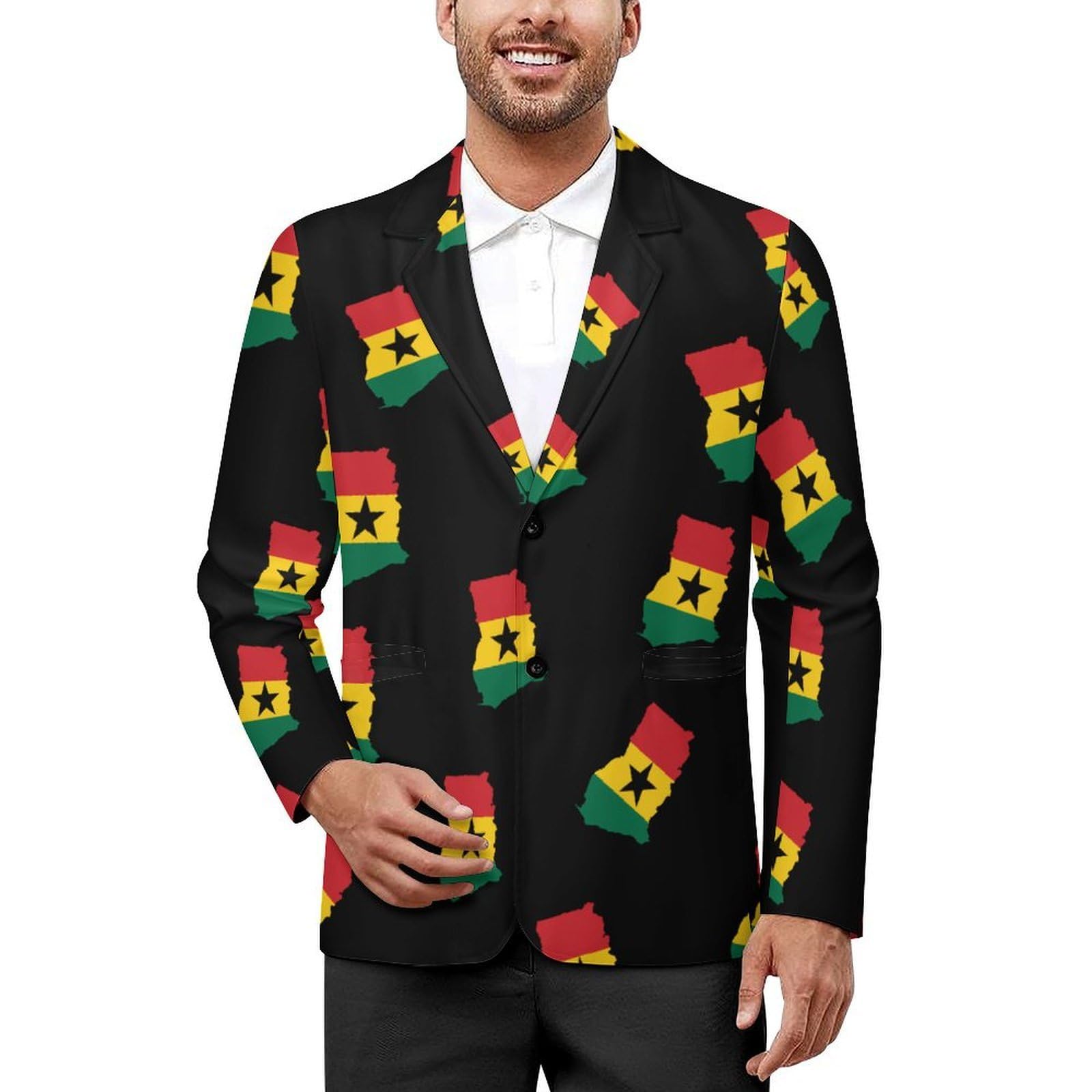 Ghana Map with Flag Men's Blazers Slim Fit 3XL