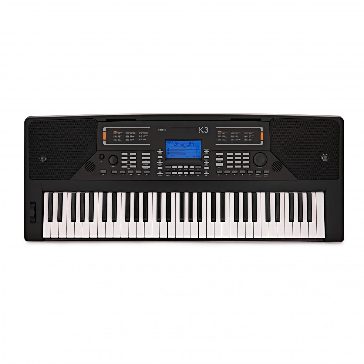 K3 Keyboard mit 61 Tasten von Gear4music, Bundle mit Kopfhörer | 61 anschlagdynamische Tasten mit 64-facher Polyphonie, über 400 Stimmen und 200 Rhythmen, Aufnahme, 8W-Lautsprecher