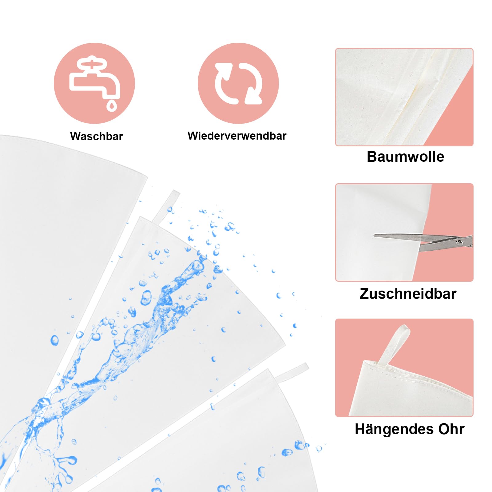 Zestaw worków cukierniczych 3 sztuki bawełna 8 tulejek stal szlachetna | bawełna, 3 rozmiary 40/35/30 cm, 8 końcówek, 4 adaptery, nie zawiera BPA
