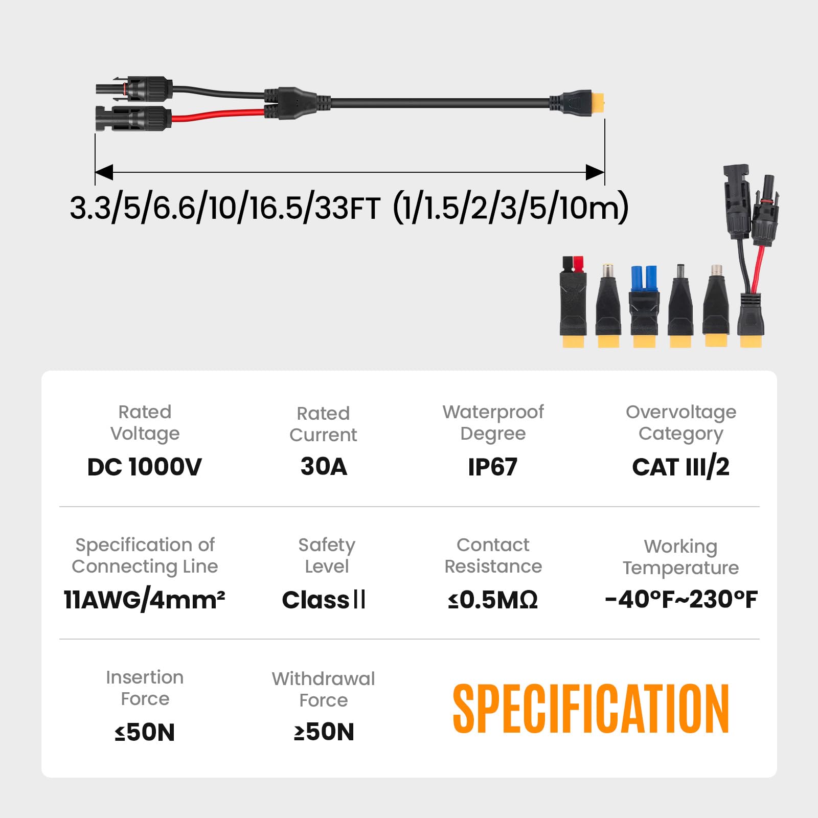 Cable de panel solar mc4 a xt60 7 en 1 cable solar con DC5521 7909 8020 XT60 EC5 MC4 enchufe Anderson de 1 m de longitud con paneles solares generadores baterías RV (1 m (3.3 pies)