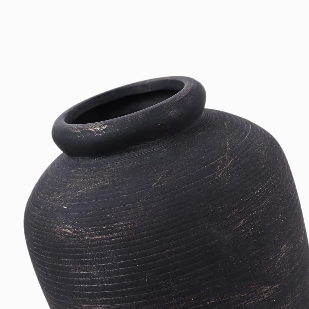 Große schwarze Keramikvase, 27,9 cm hoch, rustikale Bauernhaus-Vase, Vintage, dekorative Terrakotta-Vase für Esstisch, Regal, Schlafzimmer, Wohnzimmer, Küche, Büro, Badezimmer, Kaminsims, Tafelaufsatz