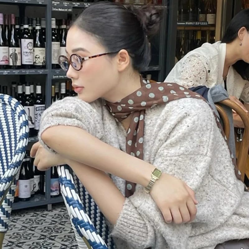 Brown Polka Dot Chiffon Scarf – Lightweight Sheer Neck Wrap, Vintage Head Scarf, Soft Silky Feel for Spring & Summer 6