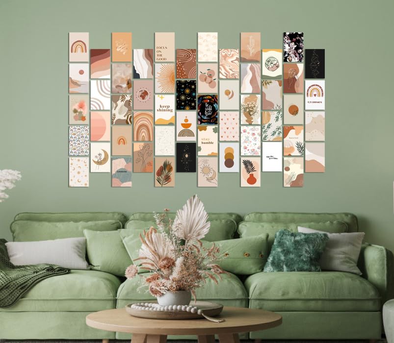 Image of Pack of 54 Boho Wall Collage Kit Posters - 4 x 6 Inches Wall Decor Poster - Wall Art For Bedroom, Living room, Office - 1 Tissue Tape