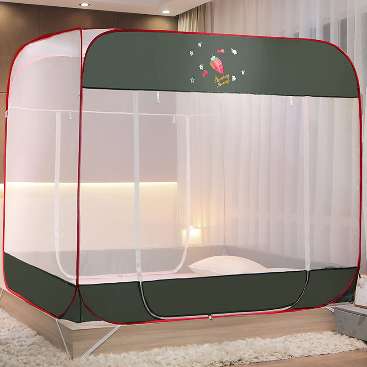 GJMSSMY Pop Up Mosquito Net, Foldable Bed Canopy, Polyester Curtains Anti-mosquito Universal Camping Tent for Single Bed Double Bed,Green,1.5×2M
