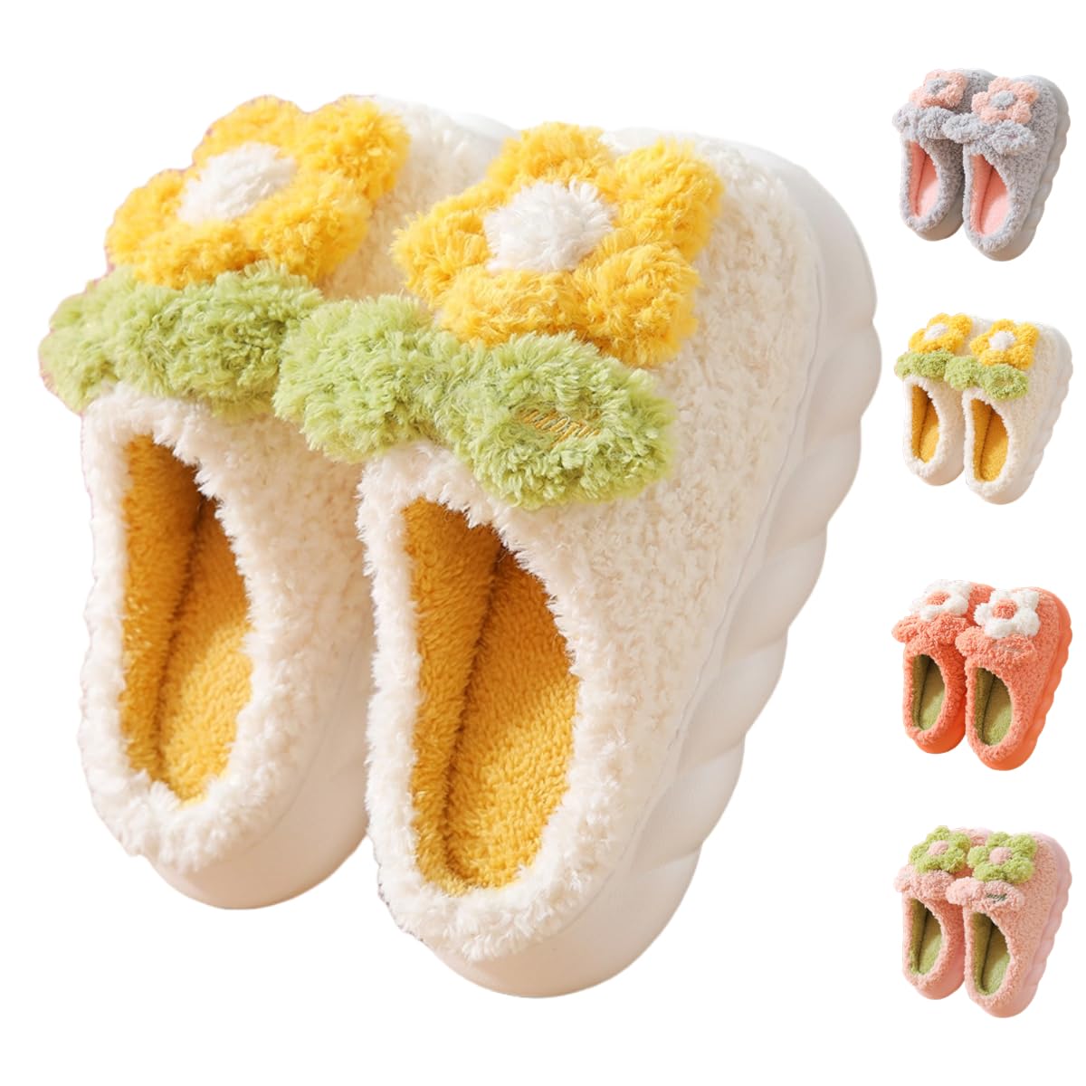 VTTDB Flower Slipper Women Fuzzy House Slippers Indoor Fluffy Thick Plush Winter Warm Bedroom Shoes Non-slip