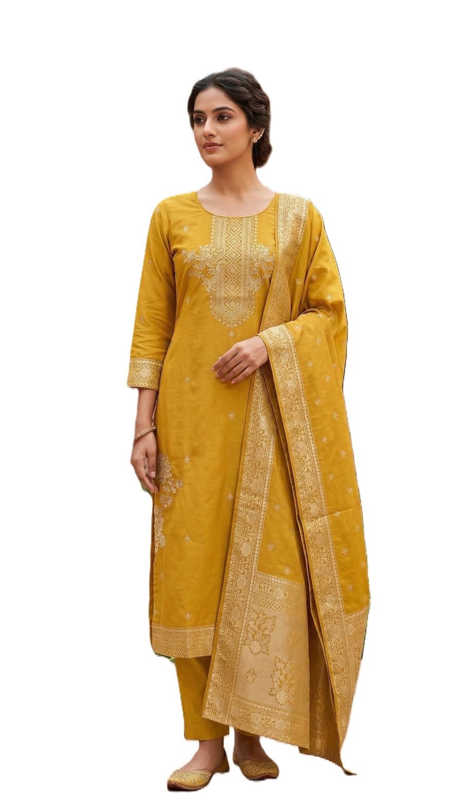 Women's Art Silk Woven Design Kurta Pant & Dupatta |3/4th Sleeves| Round Neck| Stitched Dress|(S-G_276)-image-23