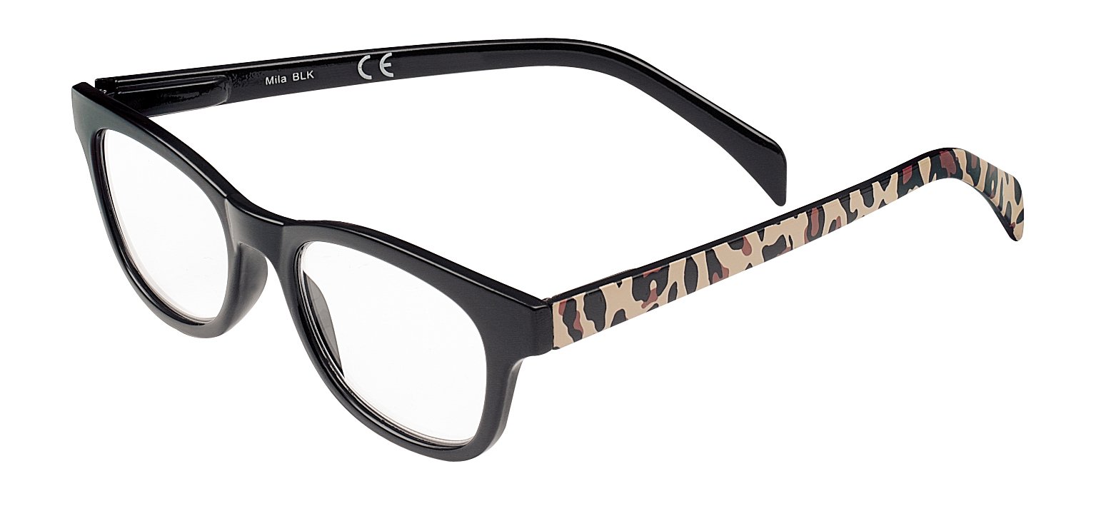 SIGHT STATION Plus 2 Black with Cheetah Mila Reading Glasses