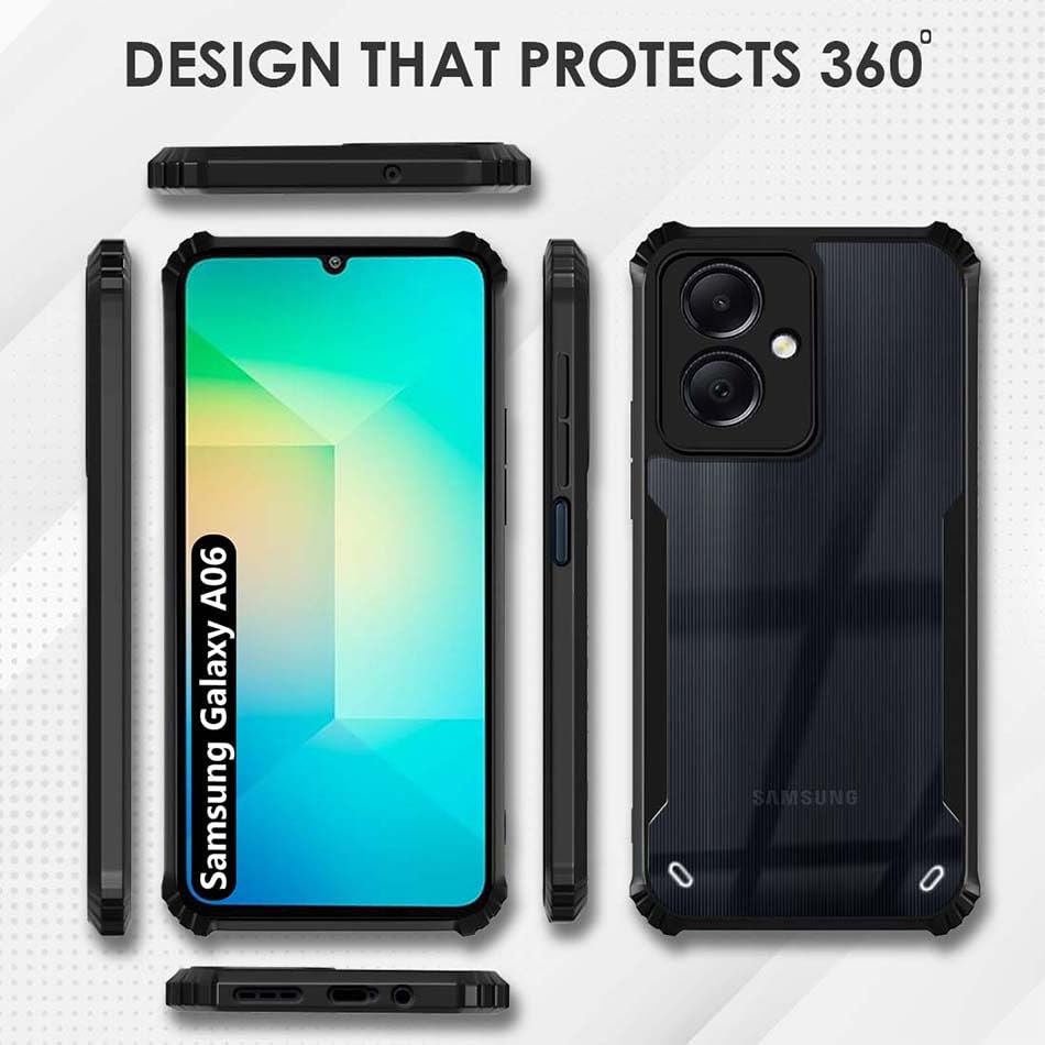 Image of Fashionury Shockproof Crystal Clear Back Cover Case for Samsung Galaxy A06 5G | 360 Degree Protection | Protective Design | Transparent Back Cover Samsung Galaxy A06 5G (Black Bumper)
