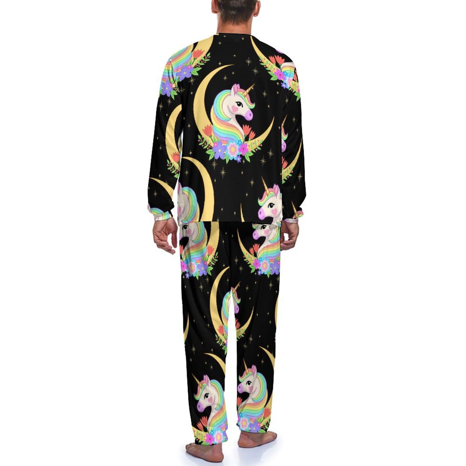 Lune De La Licorne Ensemble De Pijama Homme Haut Et Bas De Pyjama Manche Longue Pantalon Vêtements De Nuit