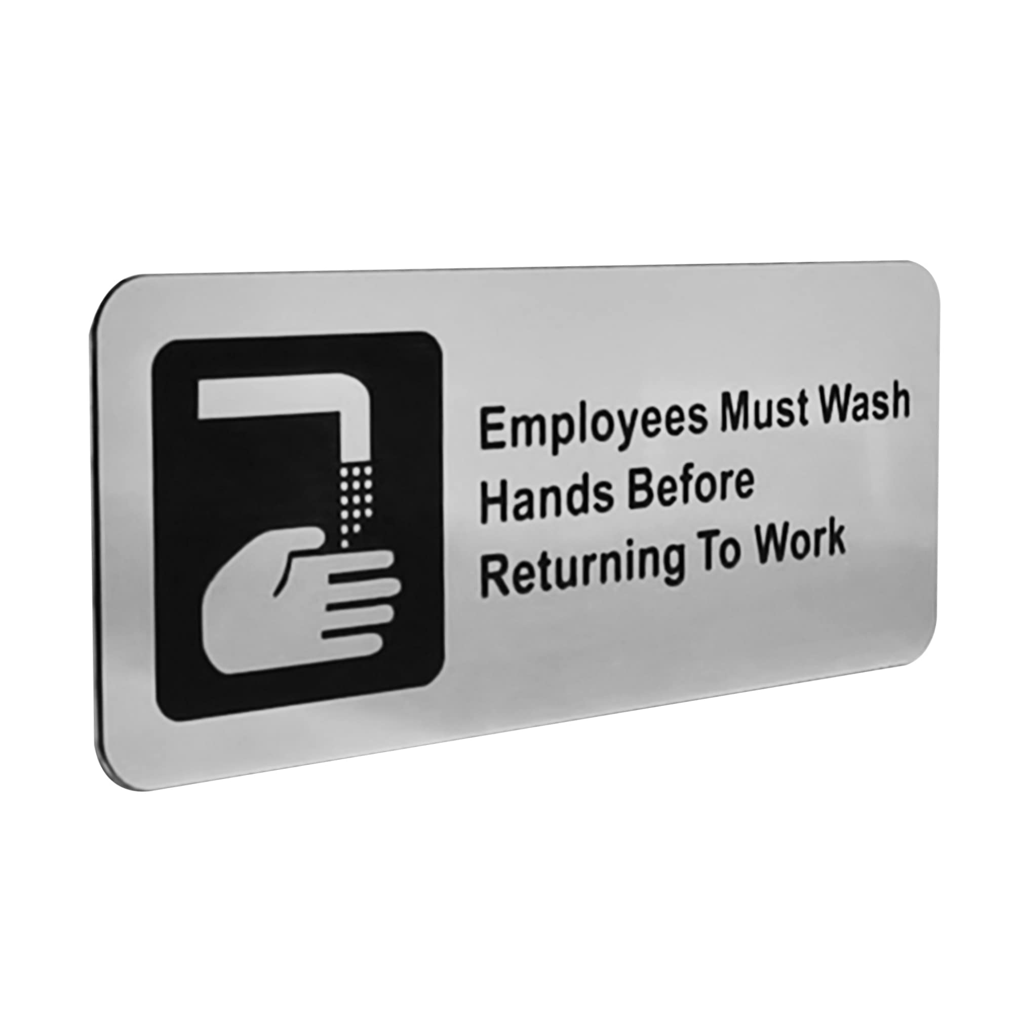 FixtureDisplays® Employee Must Wash Hands Bathroom Faucet Sign Restaurant Fast Food Includes Adhesive Strips 7 X 3" Brushed Aluminum with Plastic