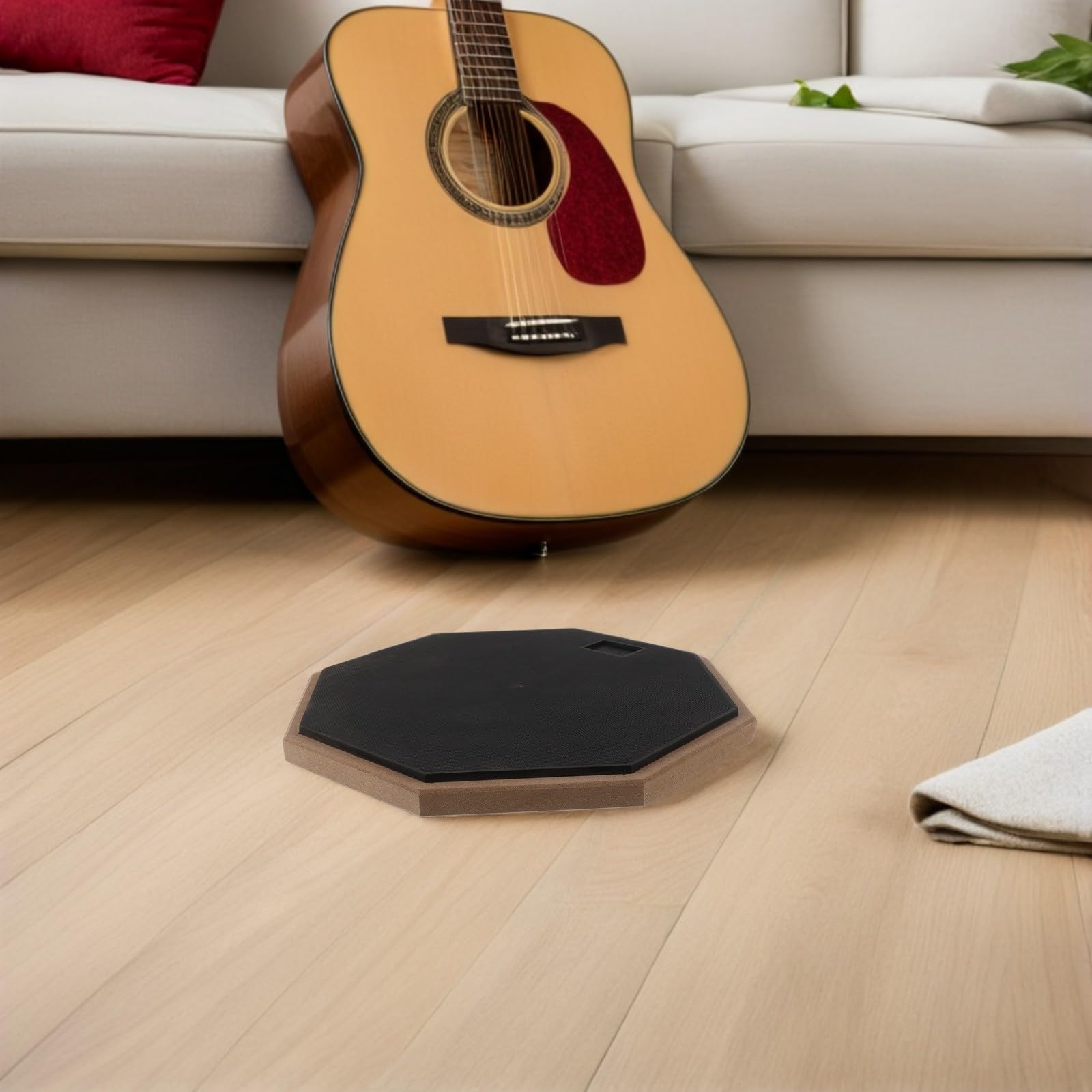 GARVALON Almohadilla de Goma y Madera para Batería de Práctica de 12 Pulgadas, Diseño Octogonal Reducción de Ruido Compacta Adecuado para Principiantes y Profesionales en Escuela o Casa