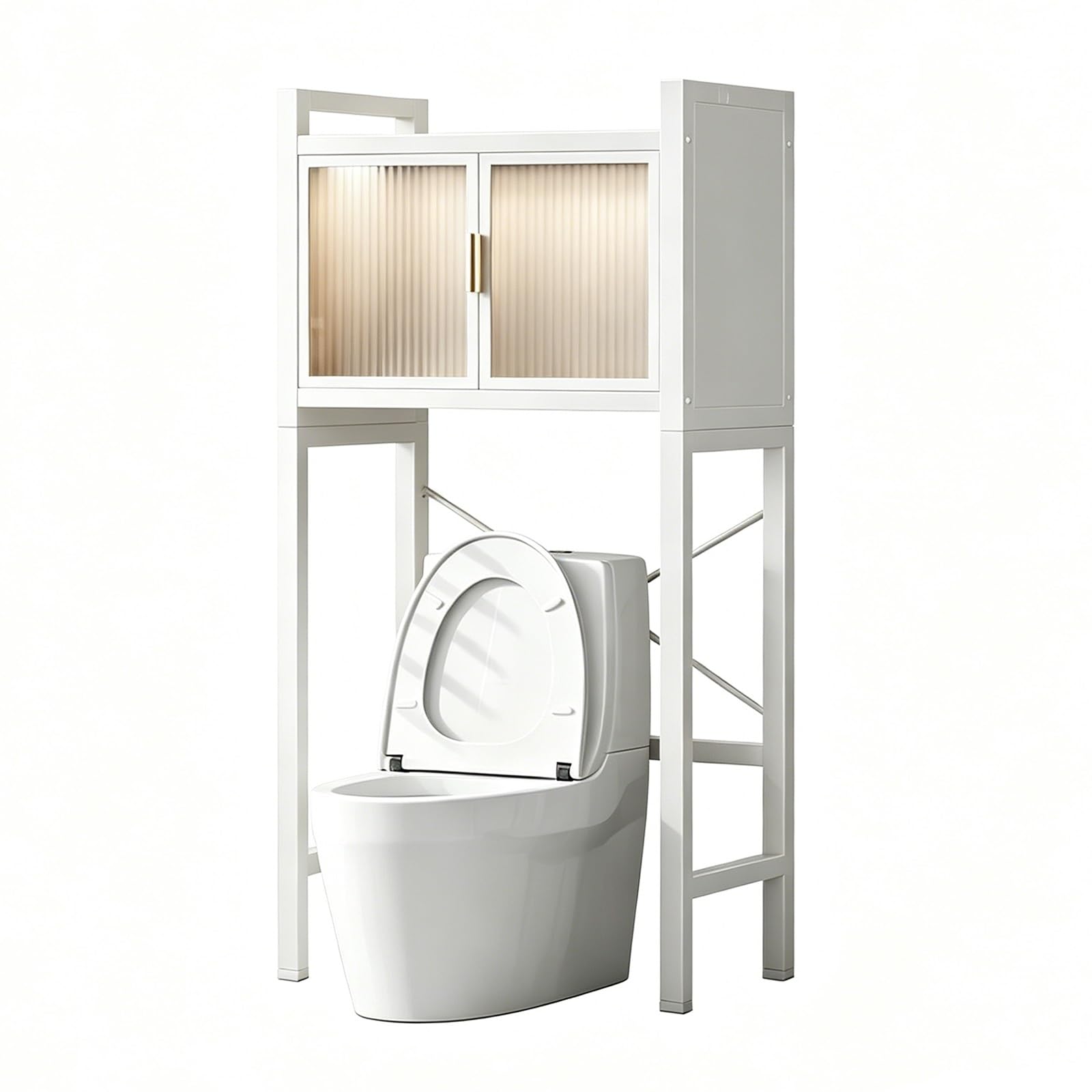 Over the Toilet Storage Cabinet Bathroom Organizer, Stable Anti-Tip Design & Adjustable Shelves, Narrow Space Saver for Restroom(White 2-Tier 19.69x9.84x53.15in)