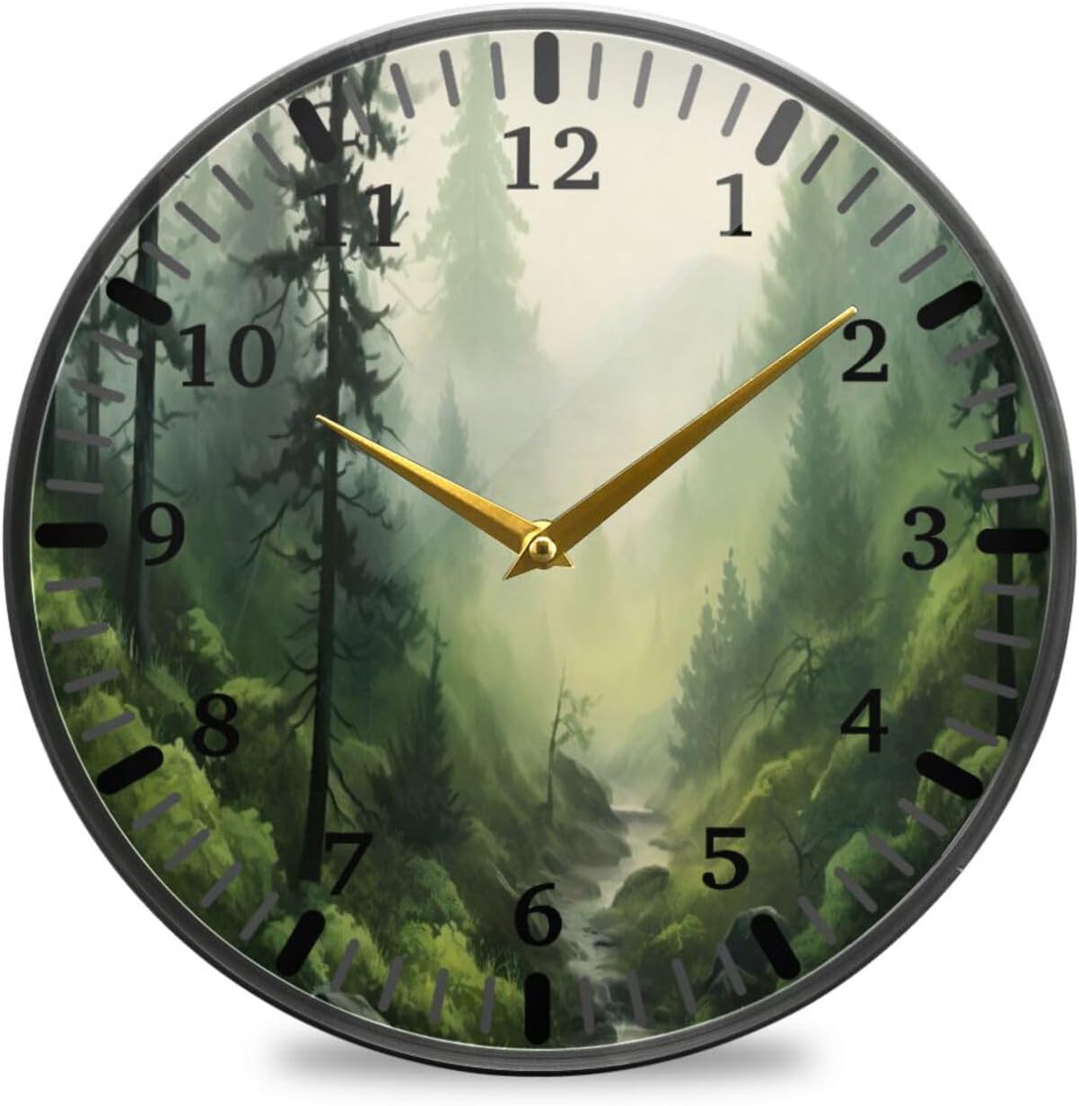 Mountain Forests Wall Clock Silent Non-Ticking Round 12 Inch Quartz Decorative Battery Operated Wall Clock for Kitchen,Bedroom,School,Living Room