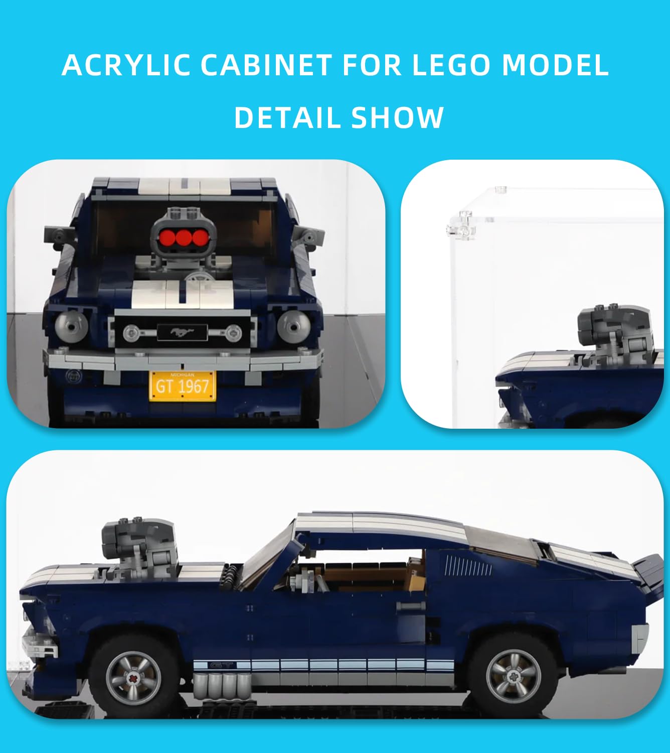 Acryl Vitrine für Lego 10265 Ford Mustang,Staubdichte Lagerung Vitrine für Lego 10265 Spielzeugauto, Lego-Liebhaber (Nur Vitrine), Size:45x20x15 cm