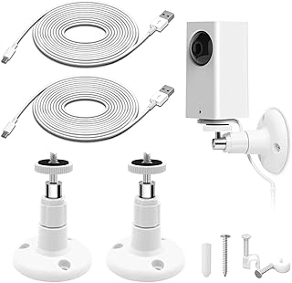 [2 Pack] Security Camera Wall Mount for Wyze Cam Pan with 16.4FT Charging Cable, Wyze Cam Pan Mounting Kit Including Charging and Data Sync Cord, 360 Degree Adjustable Ceiling Mount, and 30 Wire Clips