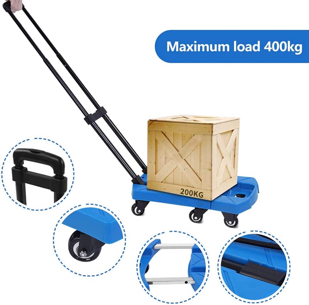 NOVSKI Carrello Pieghevole, Portata 400 kg Carrello portabagagli Portatile a 6 Ruote con Maniglia Regolabile per Magazzino e Fabbrica