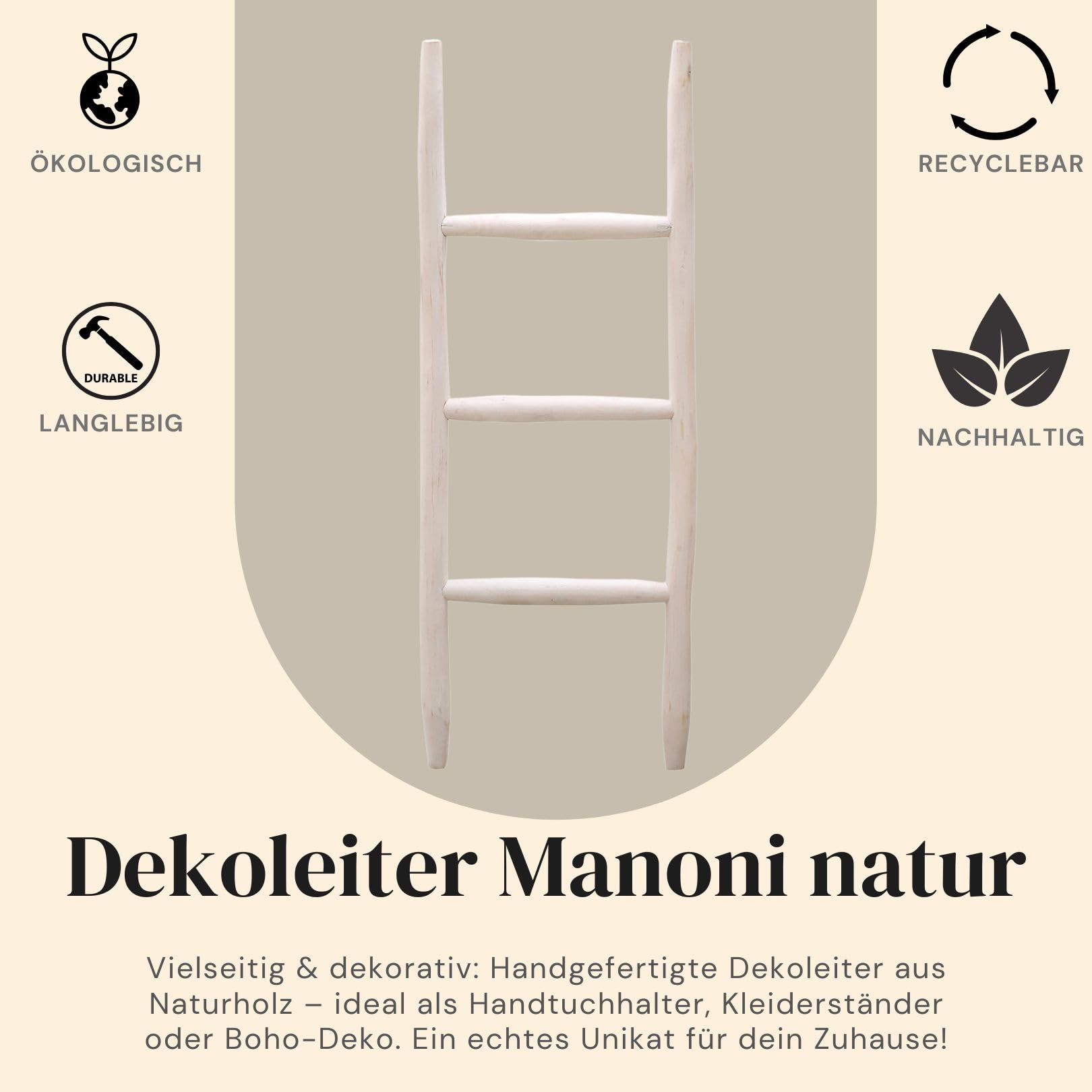 Dekorative Holzleiter Manoni handgefertigt aus Holz in Natur 92 cm