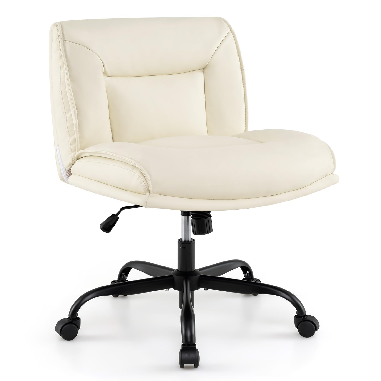 COSTWAY Office Chair with Wheels, PU Armless Desk Chair, Adjustable Back and Height, Wide Seat, Dressing Table Chair, Bedroom Study Office, Load 150 kg, White, 72 x 72 x 82-90 cm