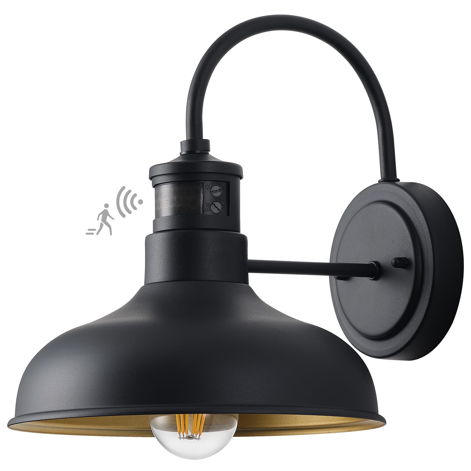Photo 1 of GOALPLUS 10in. Exterior Barn Style Motion Lights with Wall Mount, Dusk to Dawn Outdoor Motion Sensor Gooseneck Lighting Fixture for Farmhouse, Black Barn Porch Wall Lighting for Garage and House